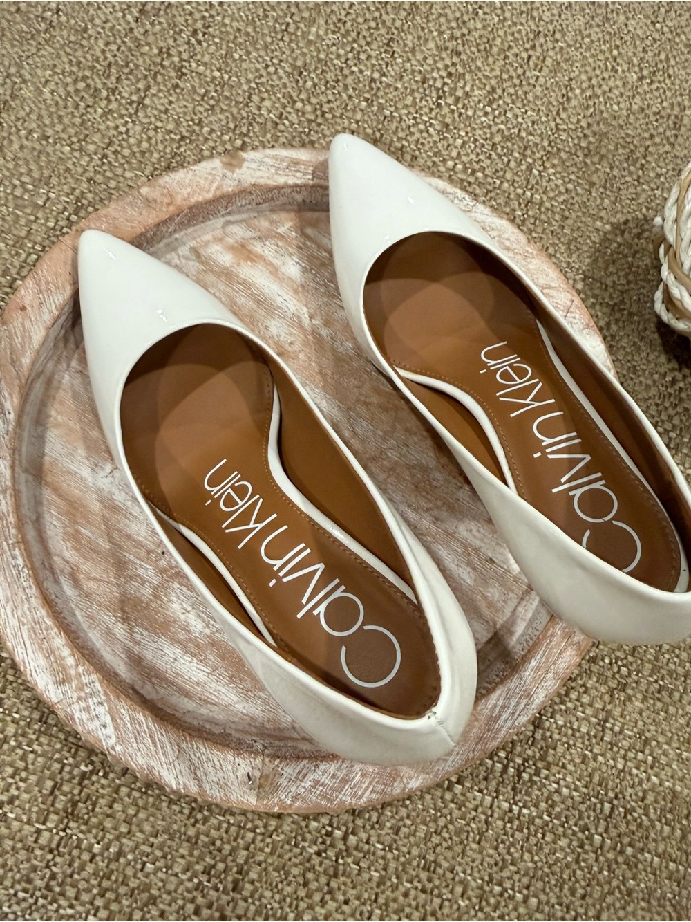Calvin Klein White Pointed-Toe Women's stilleto with Brown Insole